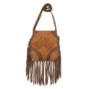 American West Womens Fringed Cowgirl Floral Natural Tan Leather Crossbody Bag