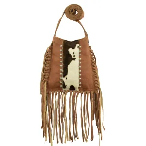 American West Womens Fringed Cowgirl Natural Tan Leather Crossbody Bag