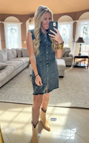 Ash Black Mineral Wash Denim Sleeveless Mini Dress - Final Sale