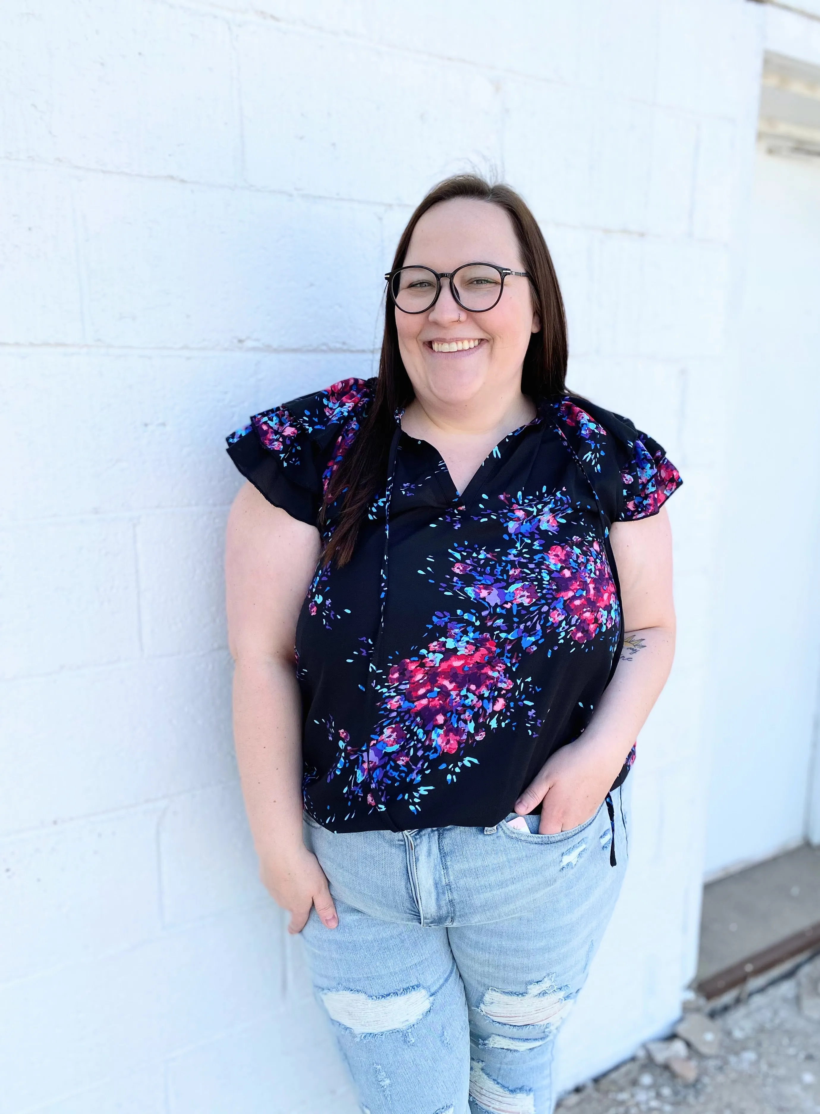 Black Floral Detailed Blouse-Plus