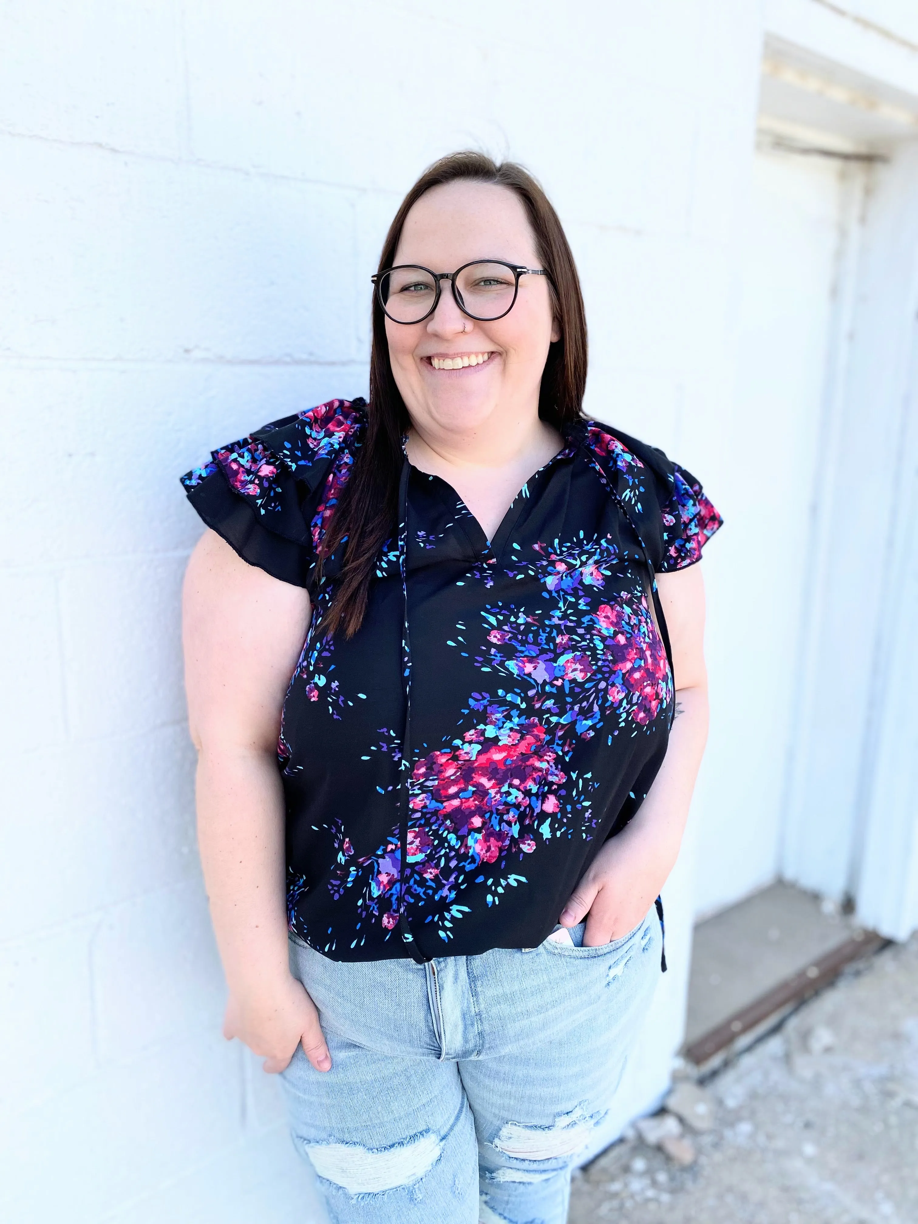 Black Floral Detailed Blouse-Plus