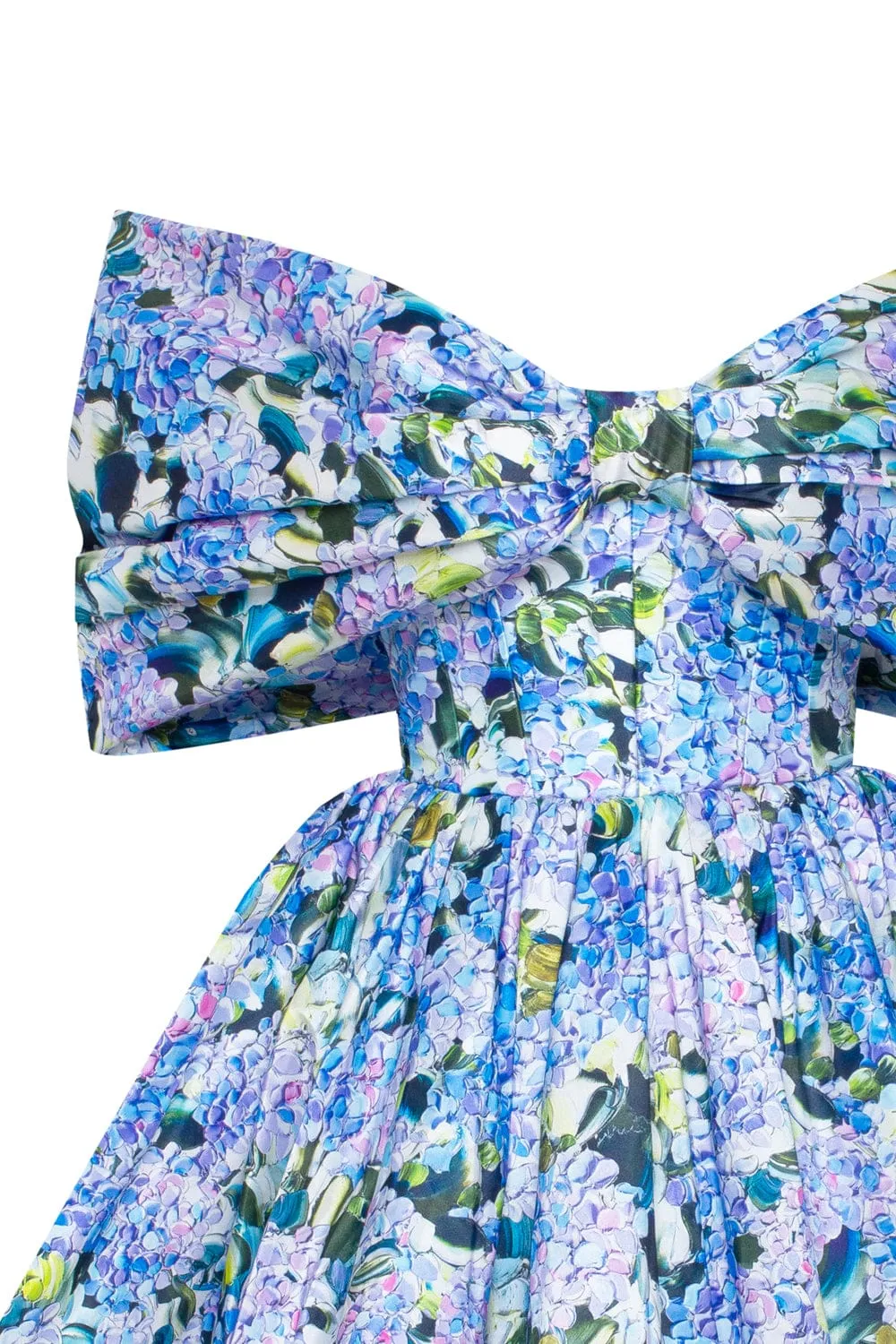 Blue Hydrangea bow-detailed mini dress