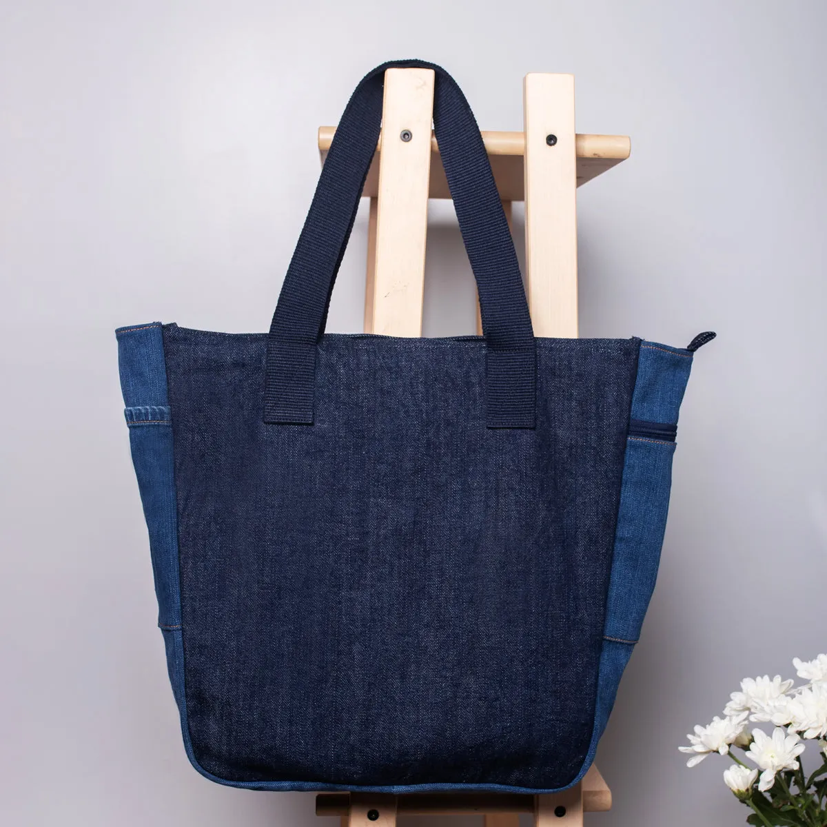 Blue - Upcycled Denim Large Tote Bag