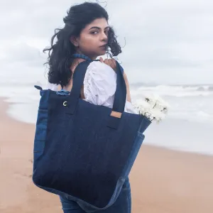 Blue - Upcycled Denim Large Tote Bag