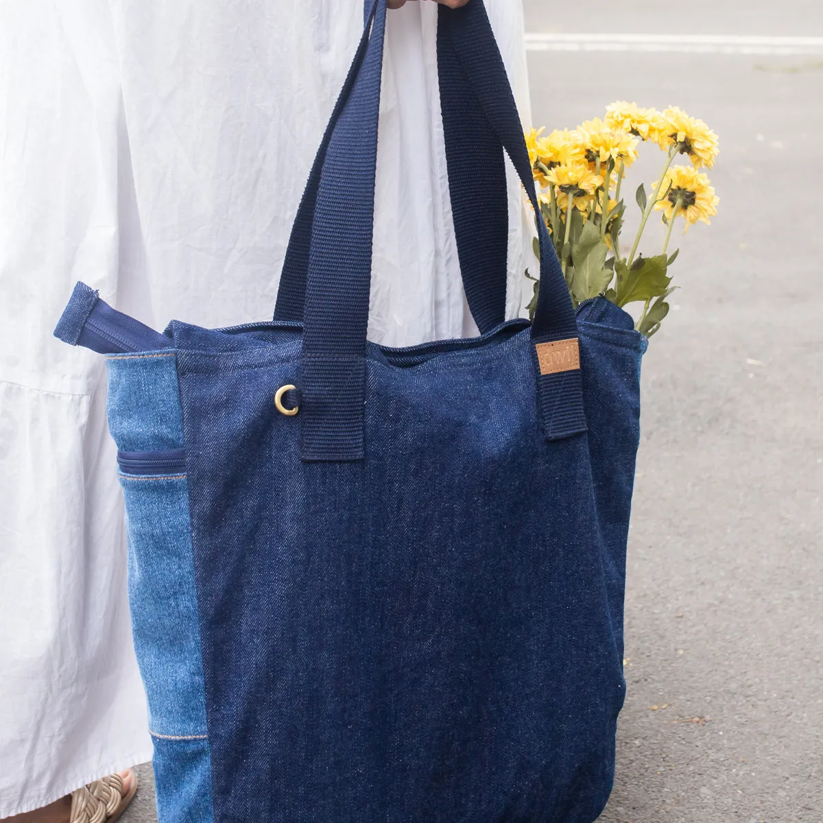 Blue - Upcycled Denim Large Tote Bag