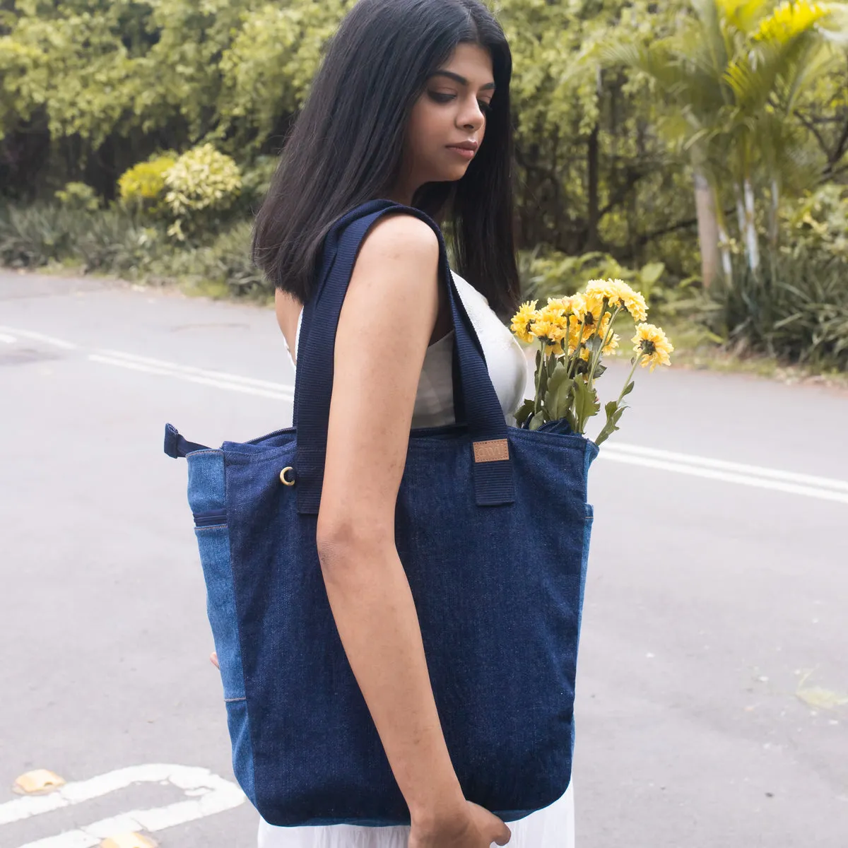 Blue - Upcycled Denim Large Tote Bag