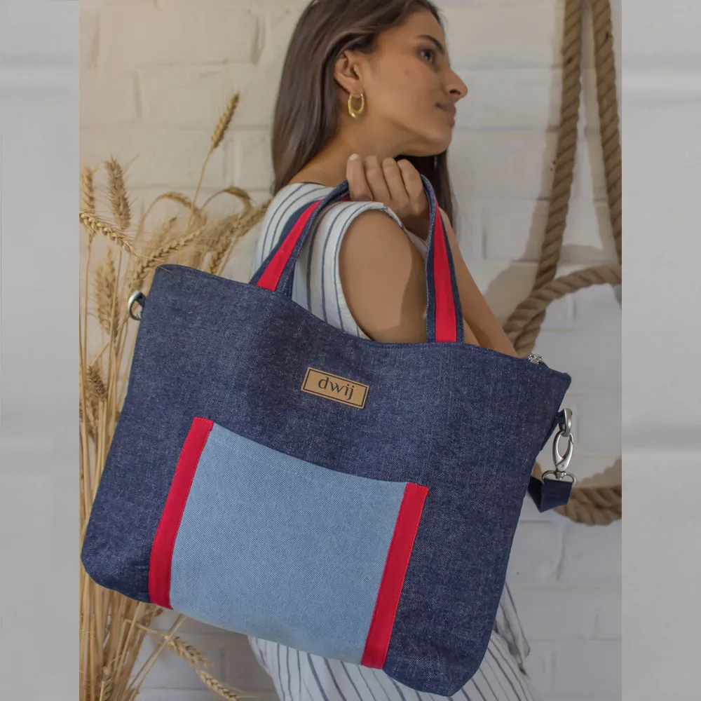 Blue - Upcycled Denim Women's Office Tote Bags