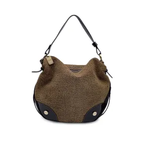 Borbonese Brown Op Suede and Patent Leather Hobo Shoulder Bag