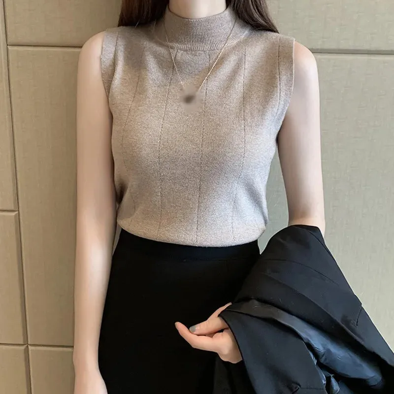 Chic Half Turtleneck Sleeveless Crop Top (Stylish Summer Knit)