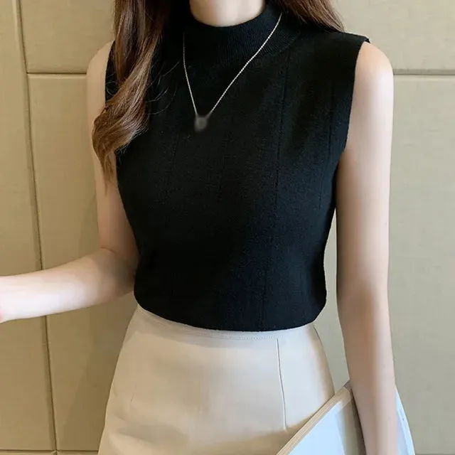 Chic Half Turtleneck Sleeveless Crop Top (Stylish Summer Knit)