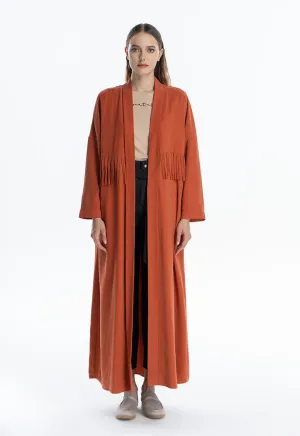 Fringed Middle Solid Maxi Open Abaya