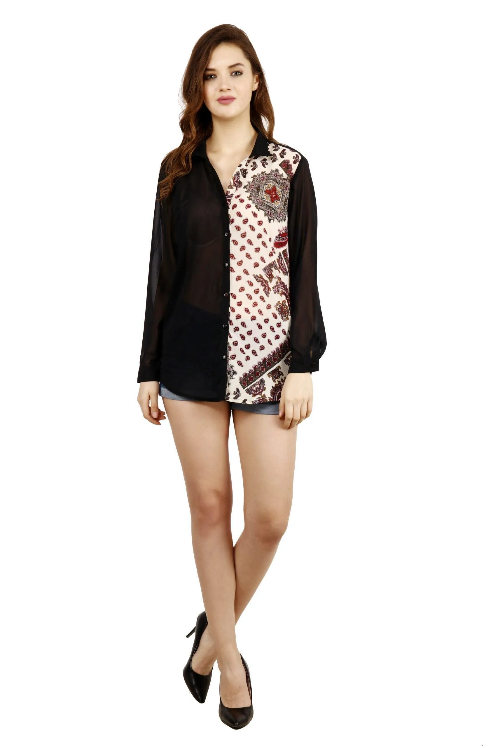 Half Black- Half Printed Shirt