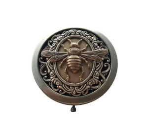 Handmade Victorian Bronze Bee Steampunk Compact Mirror