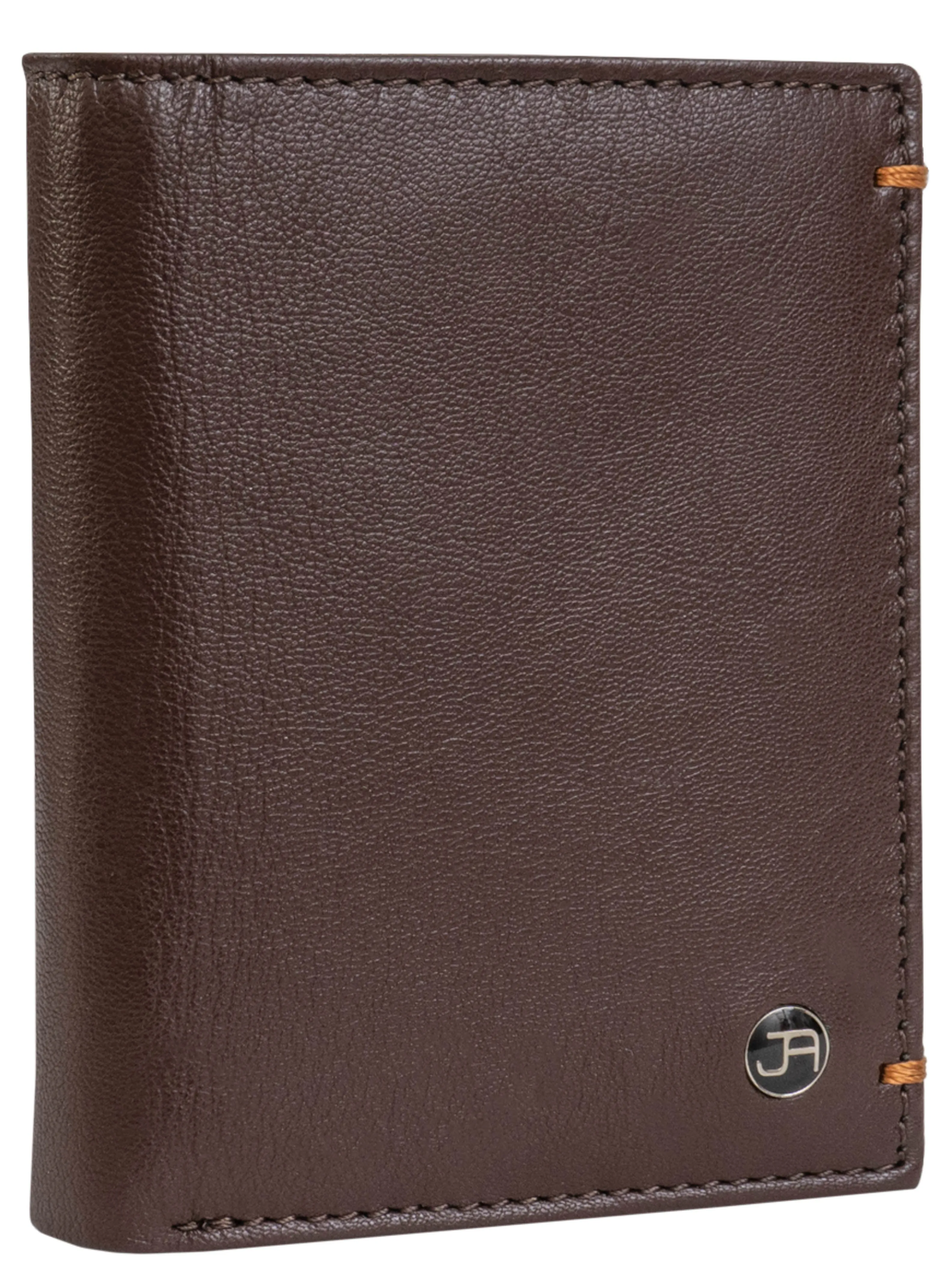 Jack Abrahams Goat Nappa Leather Bi-Fold Wallet with Zipper Pocket Brown