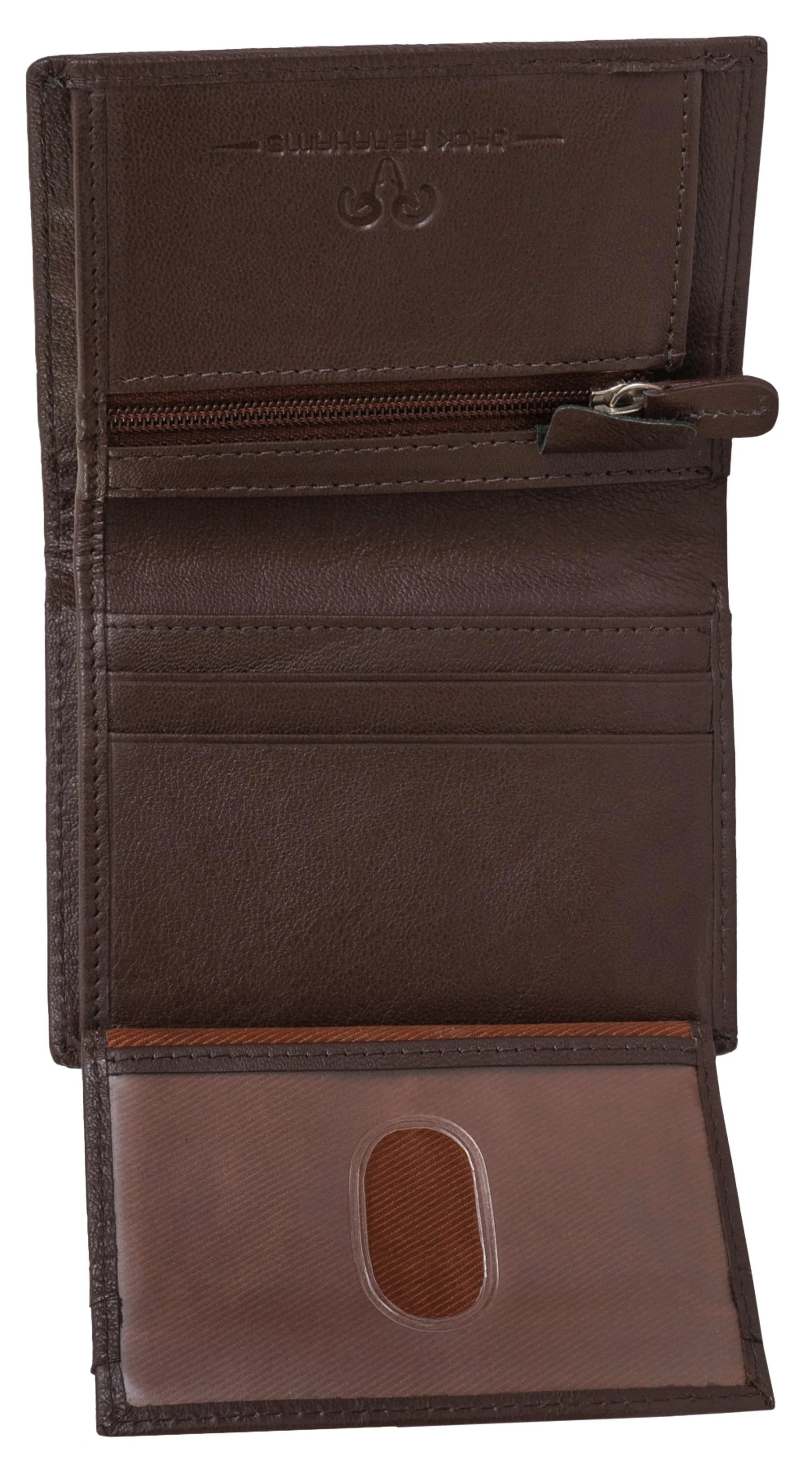 Jack Abrahams Goat Nappa Leather Bi-Fold Wallet with Zipper Pocket Brown