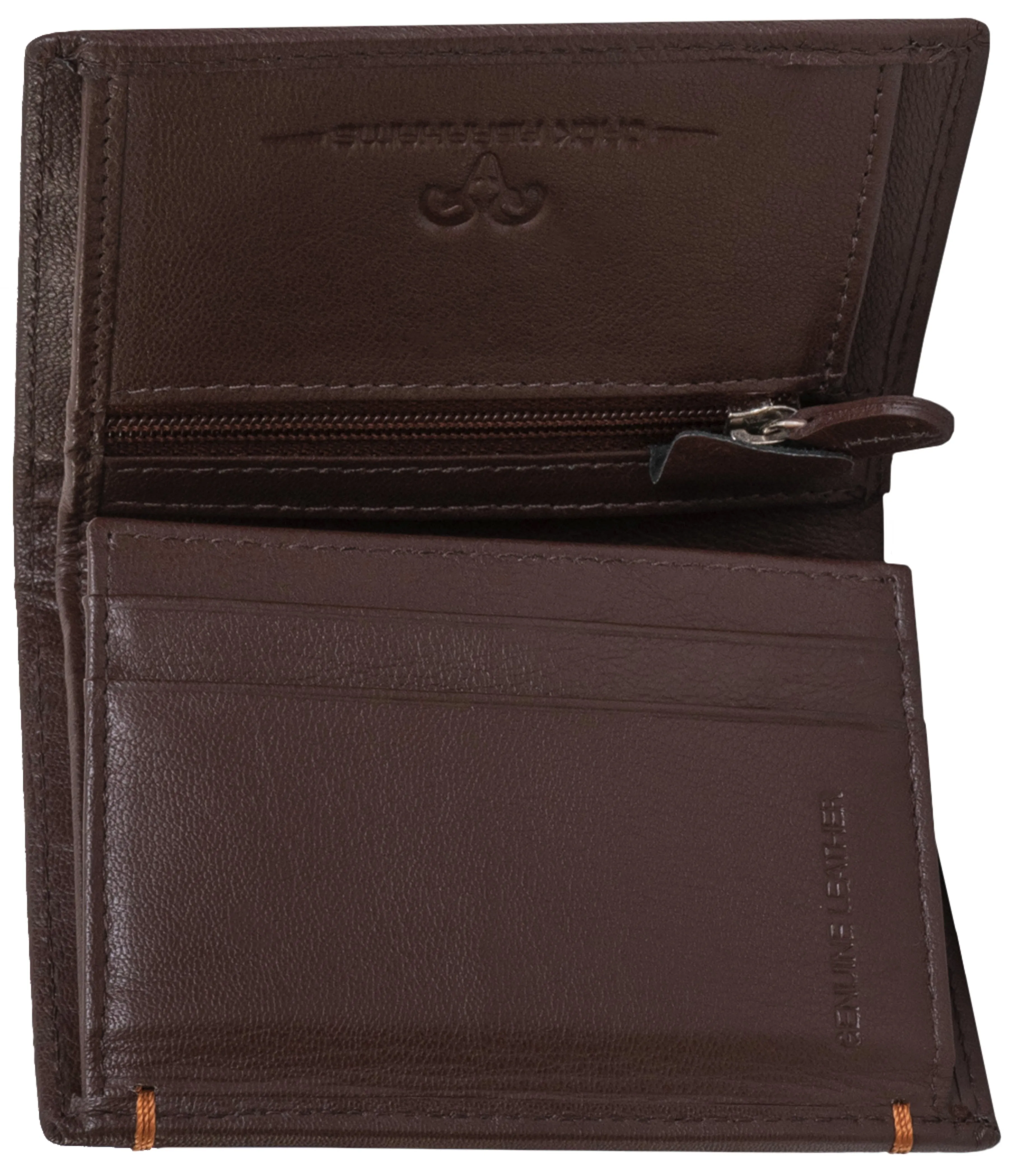 Jack Abrahams Goat Nappa Leather Bi-Fold Wallet with Zipper Pocket Brown