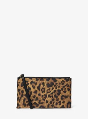 Jet Set Large Leopard Print Canvas Wristlet