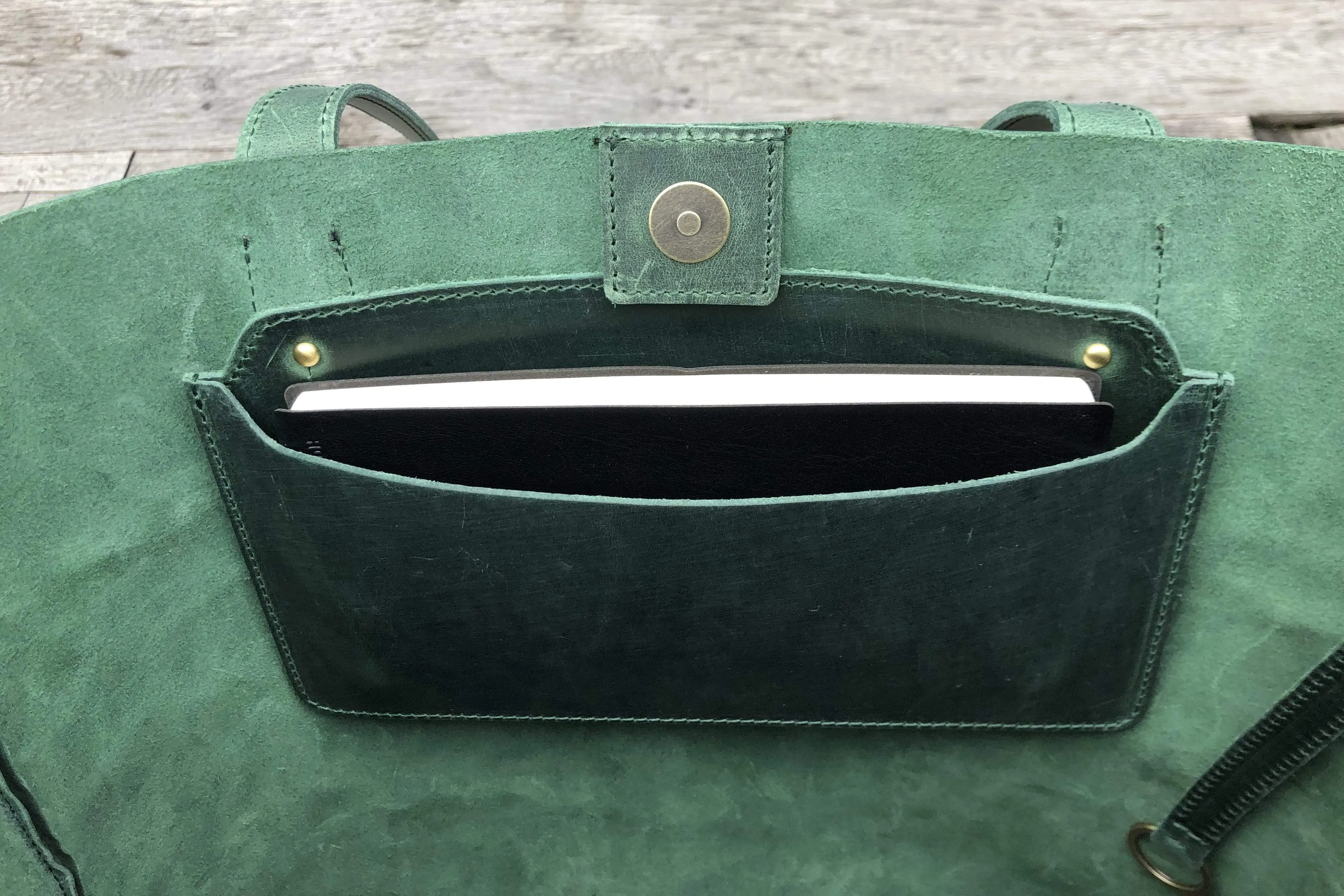 Leather Tote Bag - Crazy Horse Forest Green