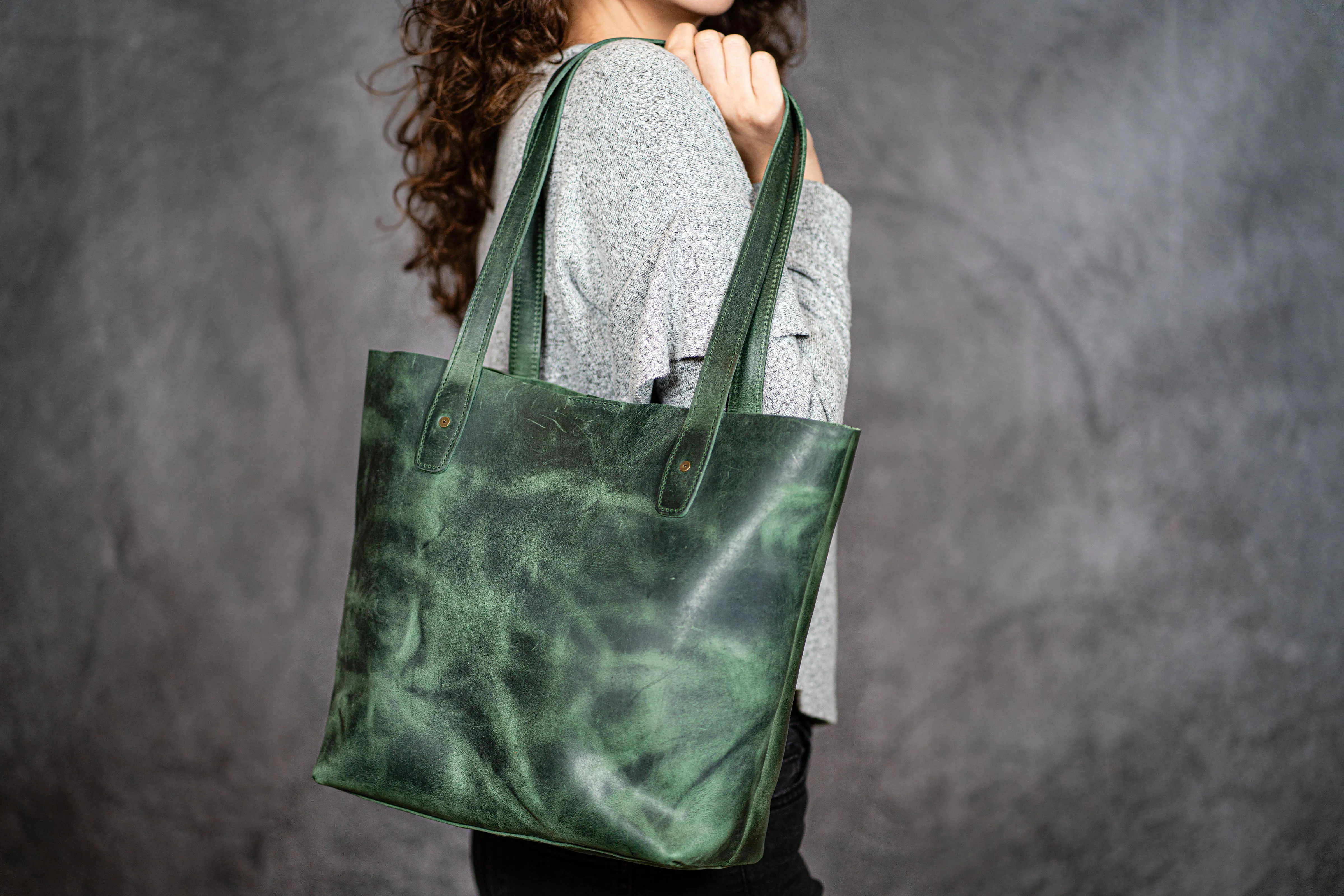 Leather Tote Bag - Crazy Horse Forest Green