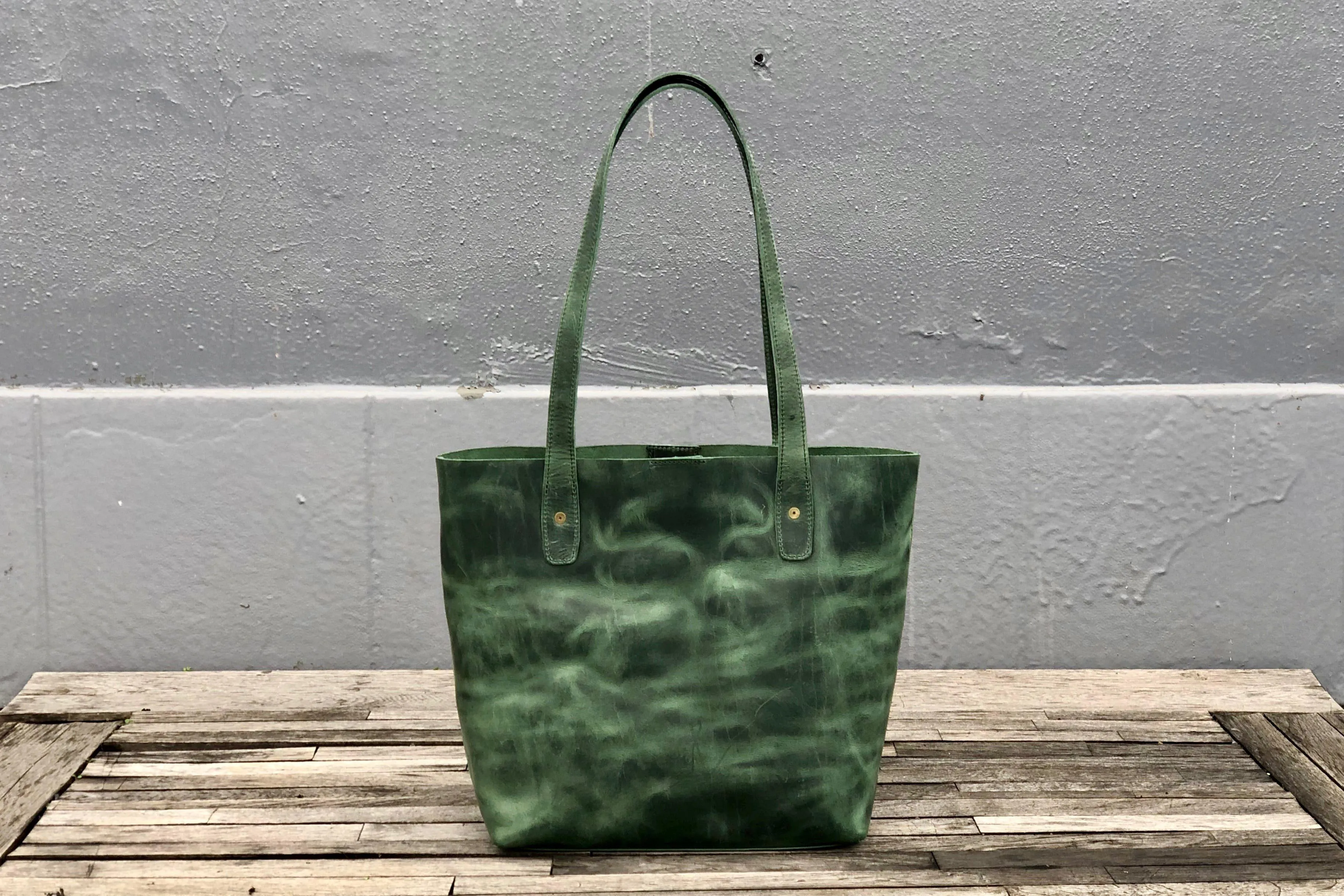 Leather Tote Bag - Crazy Horse Forest Green