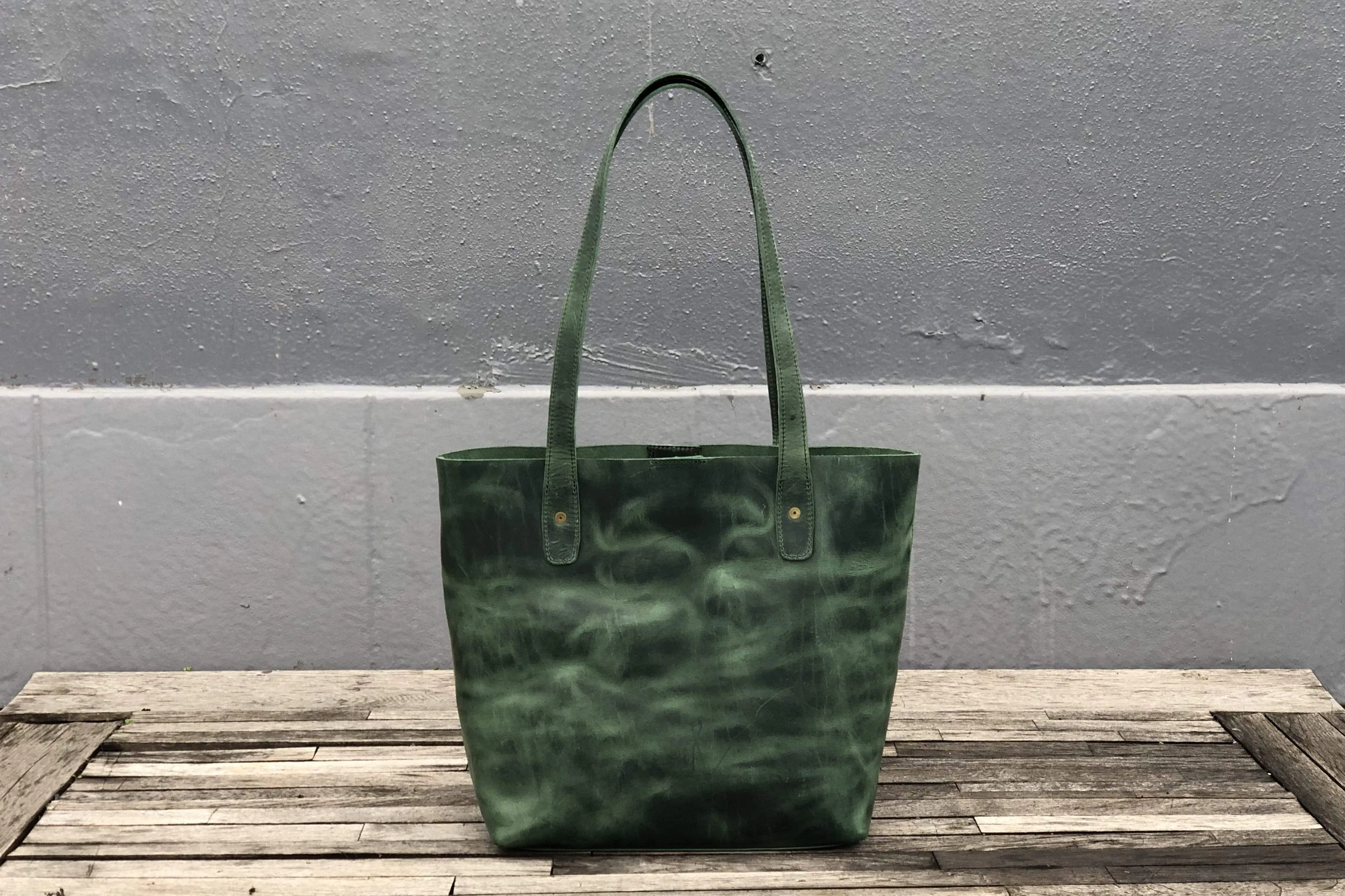 Leather Tote Bag - Crazy Horse Forest Green