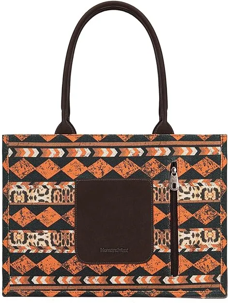 MW01G-8119  Montana West Boho Ethnic Print Concealed Carry Wide Tote Leopard