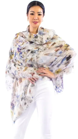 Neutral Floral Scarf - Beige / Multi