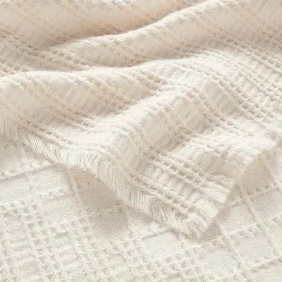 New - 60"x80" Waffle Weave Fringed Bed Throw Ivory - Threshold