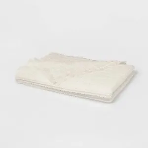 New - 60"x80" Waffle Weave Fringed Bed Throw Ivory - Threshold