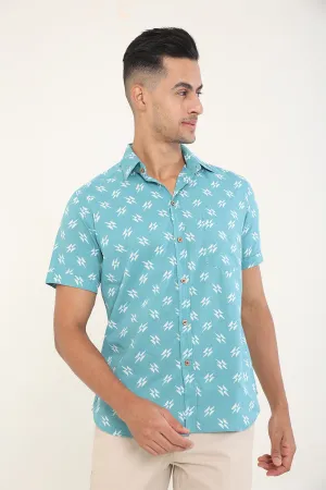 Olympic Blue cotton shirt half sleeves | Style Matters