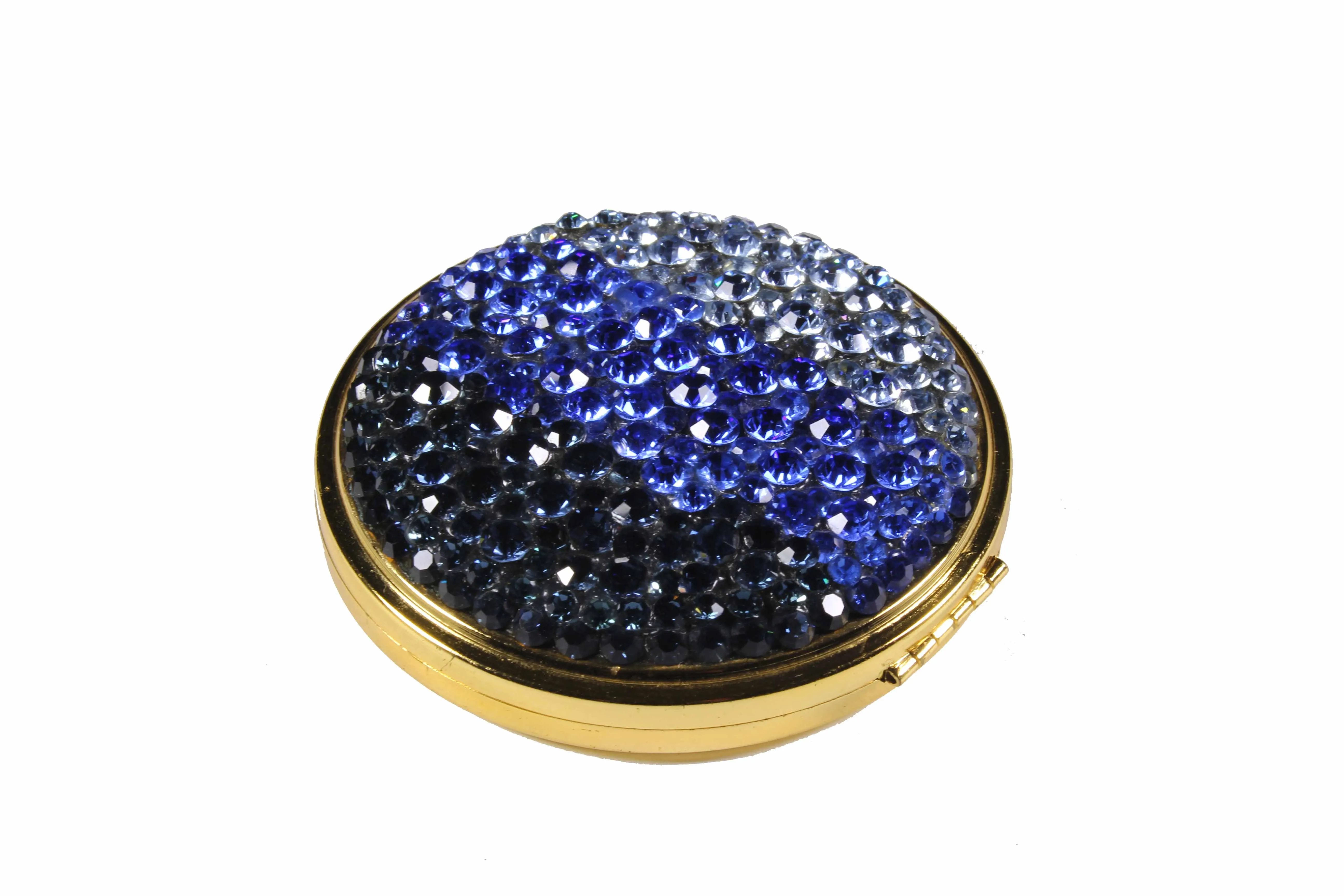 Powder compact case blue strass