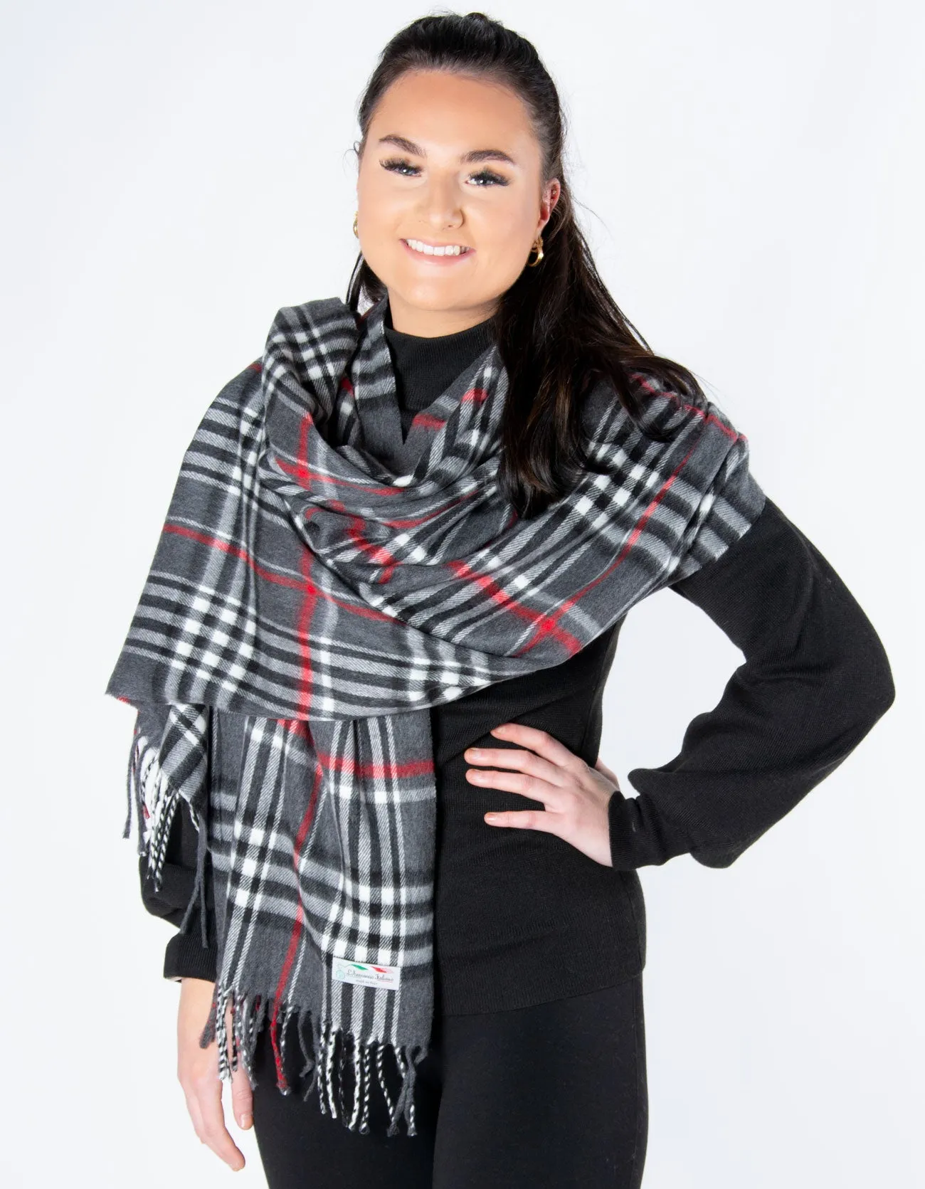 Tartan Blanket Scarf | Dark Grey & Red