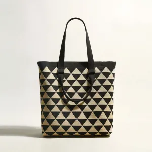 Triangle Checkered Khaki Canvas Tote Bag